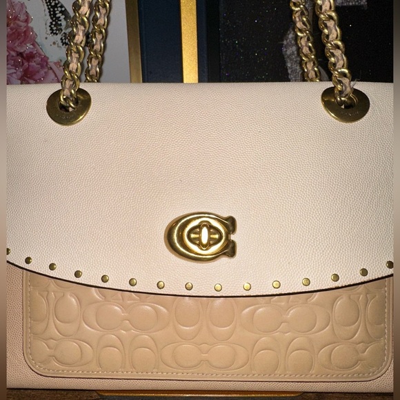 👜 Coach Parker Convertible Shoulder Bag – Beige  with Signature C Embossing - Picture 10 of 11